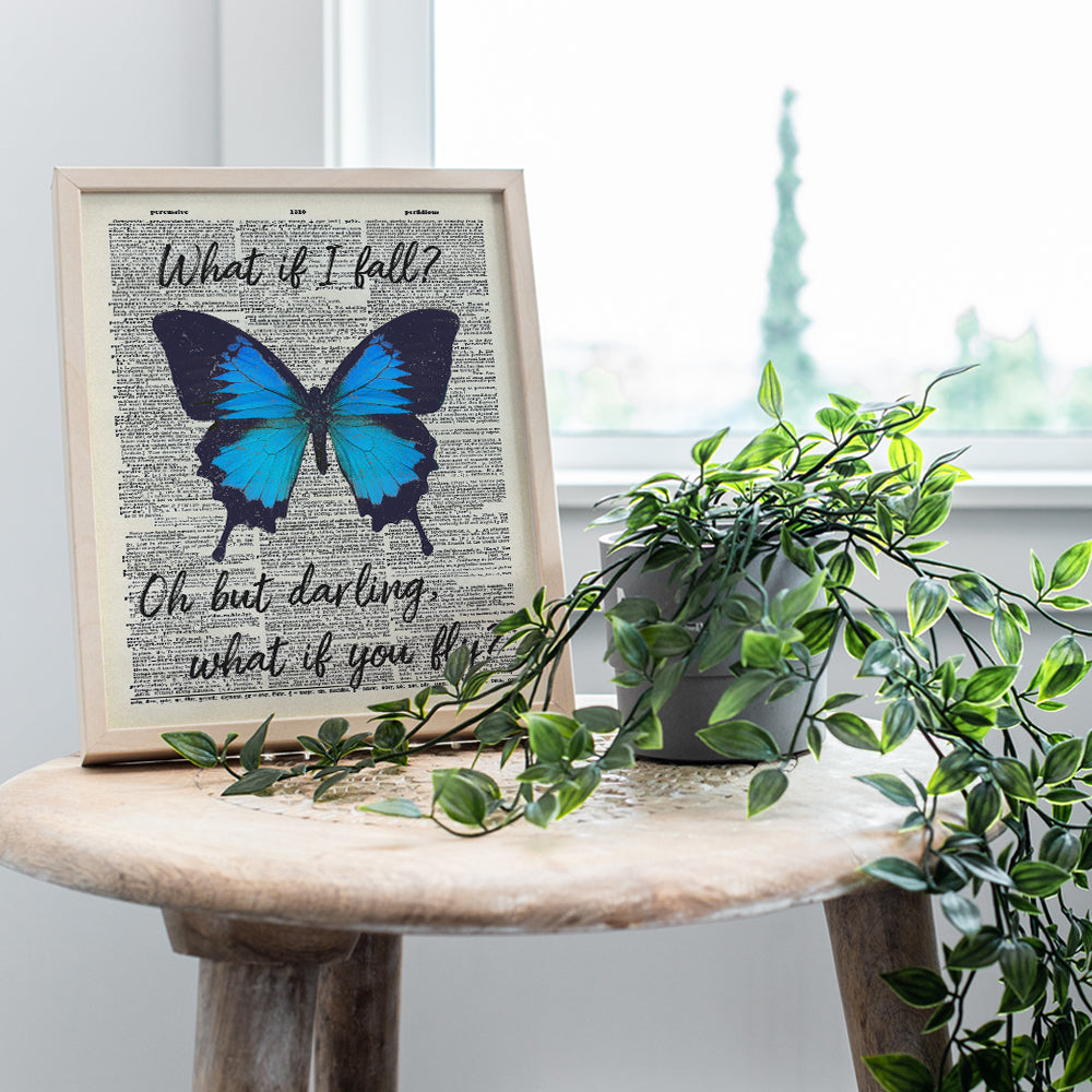 Inspirational Wall Art - Home Decor, Room Decorations for Bedroom, Office, Living Room - Unique Cute Boho Gift for Women, Girls, Teens - Blue Butterfly - 8x10 Self Confidence Picture Poster Sign