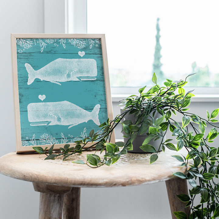 Nautical Whales Art Print - Vintage Wall Art Poster - Retro Shabby Chic Farmhouse Home Decor for Beach House or Lake House, Kitchen, Bathroom - A Great Housewarming Gift - 8x10 Photo - Unframed