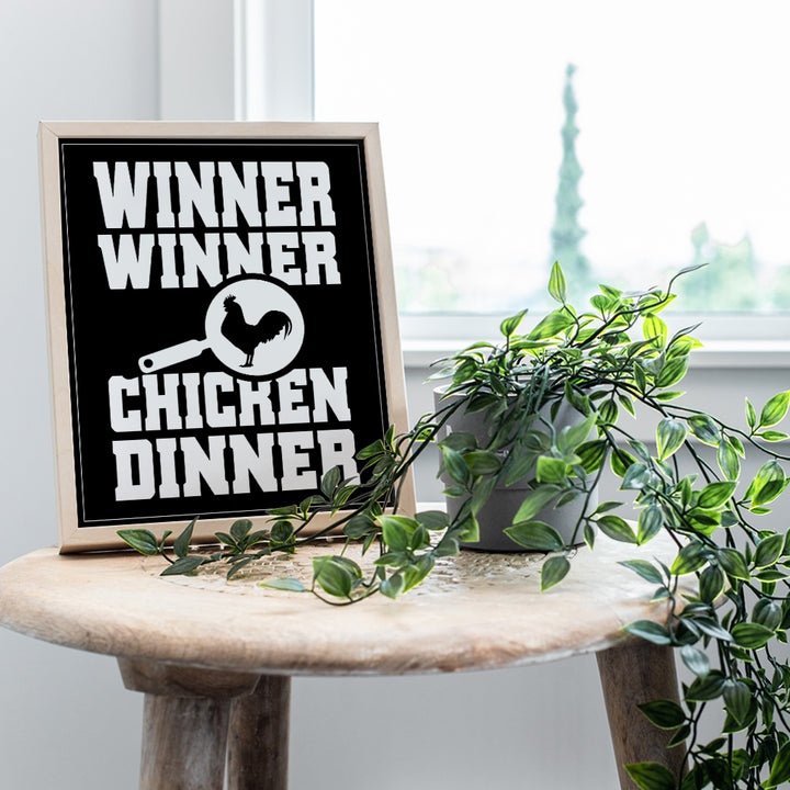 Dinner Wall Art Print - Unframed Funny Typography - Makes a Great Gift for Bars, Kitchens, and Home Decor - Ready to Frame (8x10) Photo - Winner Winner Chicken Dinner