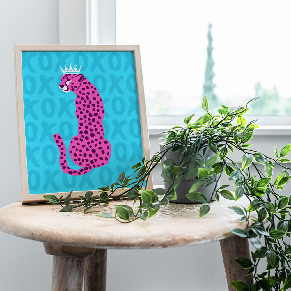 Trendy Aesthetic Room Decor -Cheetah Wall Art - Minimalist Wall Decor - Pink Blue Preppy Room Decor - Indie Room Decor - Leopard Home Decor - Teen Girls Womens Bedroom Decor - Yellowbird Art & Design