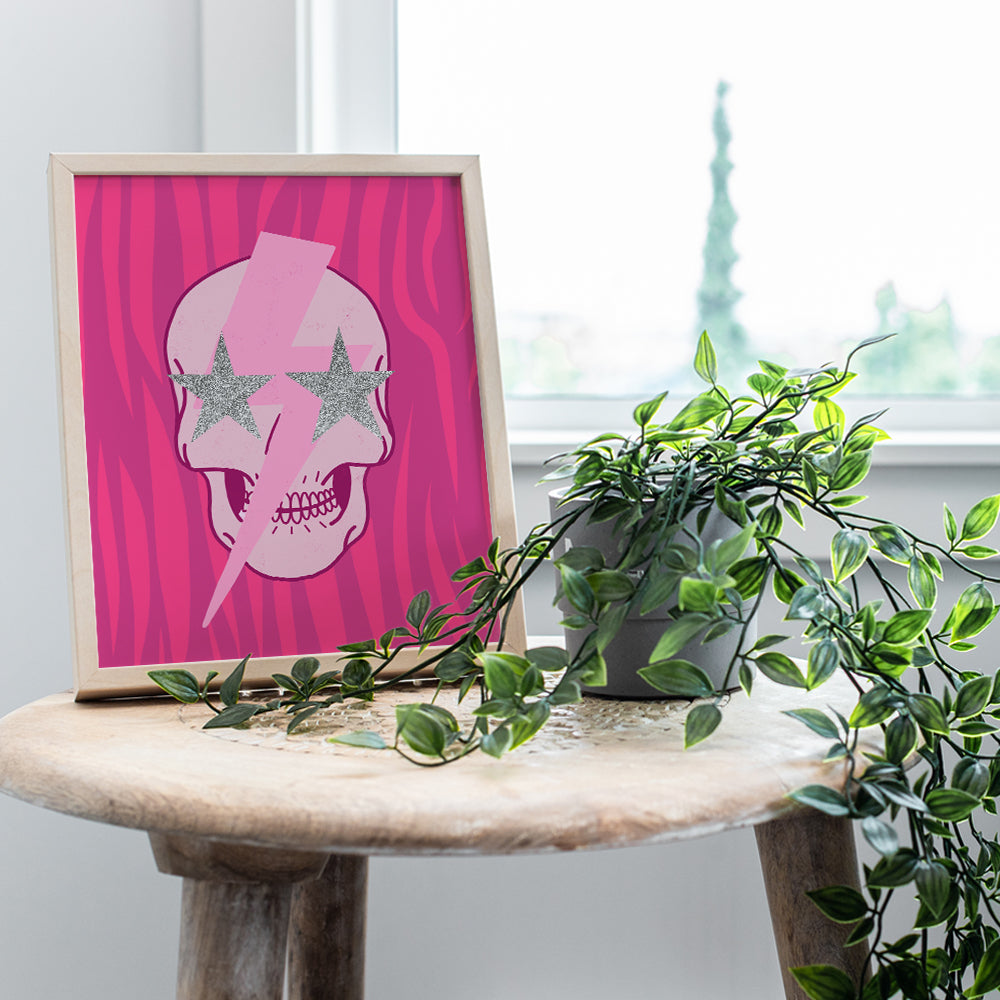 Indie Aesthetics Room Decor - Preppy Room Decor - Cool Retro style Modern art Contemporary art Hipster Minimalist Wall Art & Decor Poster - Pink Skull Wall Decor - Yellowbird Art & Design 8x10