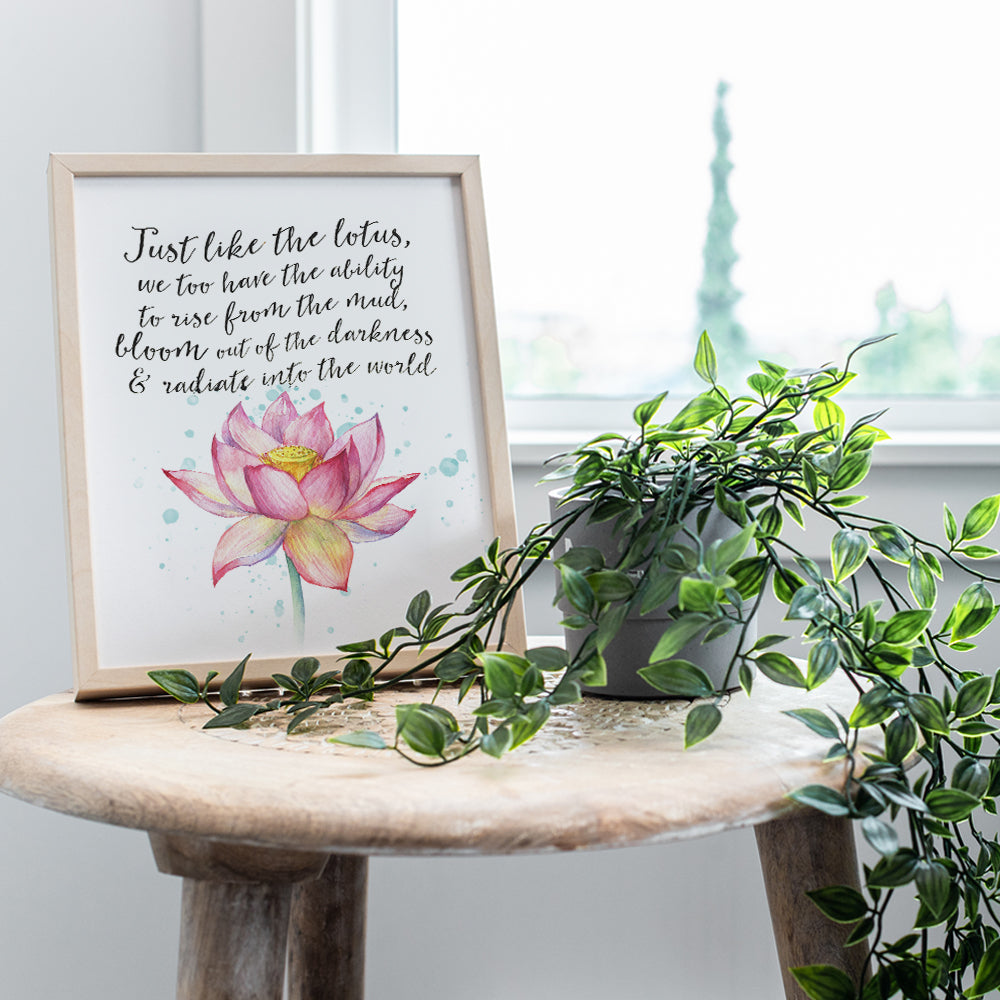 Inspirational Meditation Art Print - Motivational Lotus Wall Art Poster - Unique Home Decor for Studio, Bathroom, Bedroom - Gift for Women, Zen Buddha Fans - 8x10 Photo Unframed