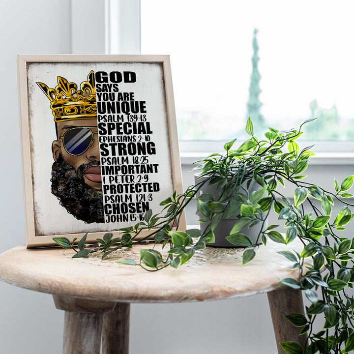 Bible Verse Gifts for Black Men - Christian Art - Psalms Inspirational Wall Decor - masculine Motivational Wall Art for Men's Bedroom, Man cave, Apartment - Religious Wall Decor for African Americans