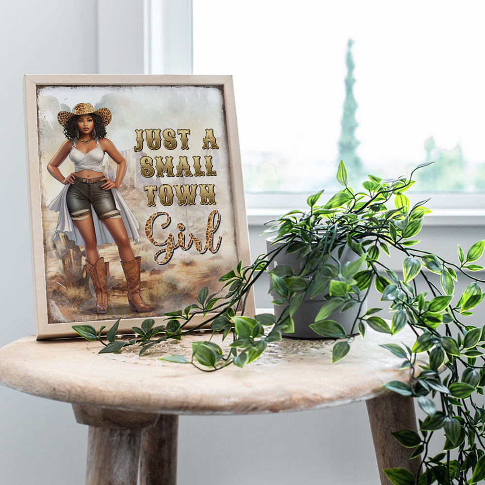 Black Girl Cowgirl Decorations - Trendy Rustic Counry Wall Decor for Women, Woman, Teen Girls, African Americans - Cute Sayings Western Home Decor - Just a Small Town Girl funny Quotes for Black women