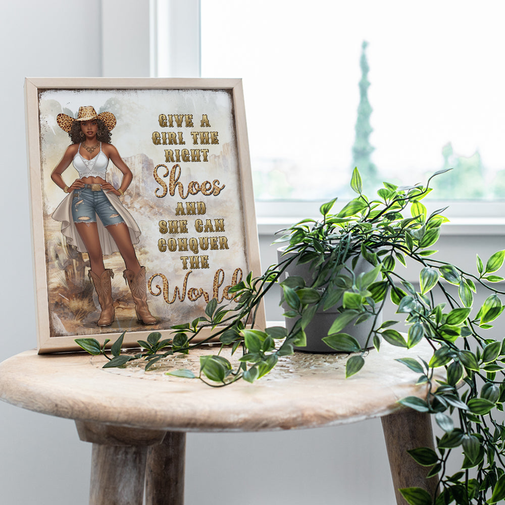 Black Cowgirl Motivational Wall Art - Boho-chic Rustic Farmhouse Decor - Inspirational Glam Wall Art - Country Room Decor, Western Decor, Black Girl Decorations - African American Wall Art for Women