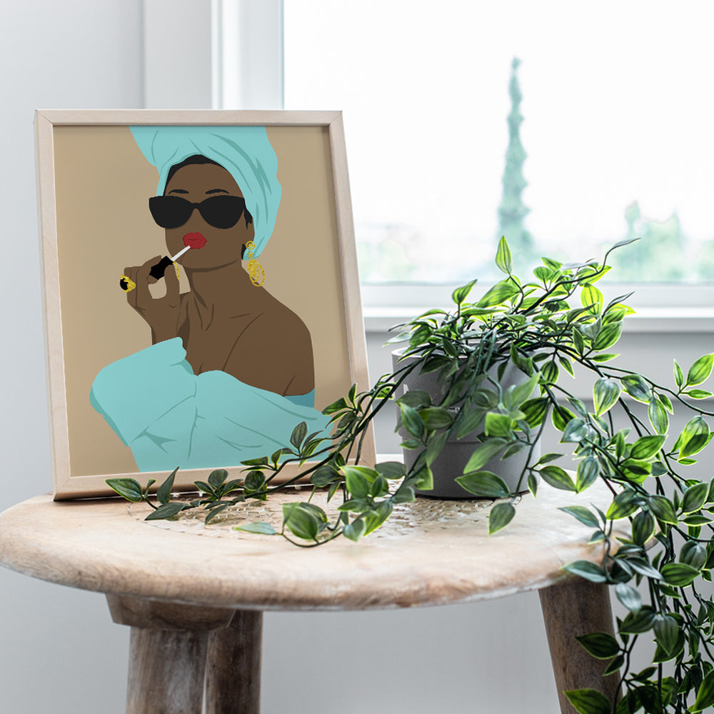 Black Woman Wall Art - African American Women - Black Women Poster - Light Blue Bathroom Decor - Glam Bathroom Decor - Bathroom Accessories - Bath Decor