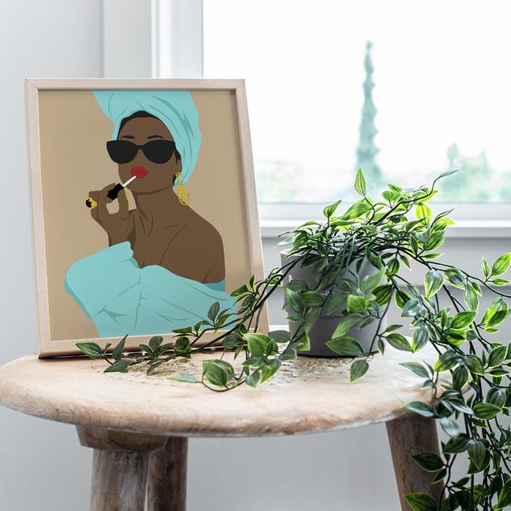 Black Woman Wall Art - African American Women - Black Women Poster - Light Blue Bathroom Decor - Glam Bathroom Decor - Bathroom Accessories - Bath Decor