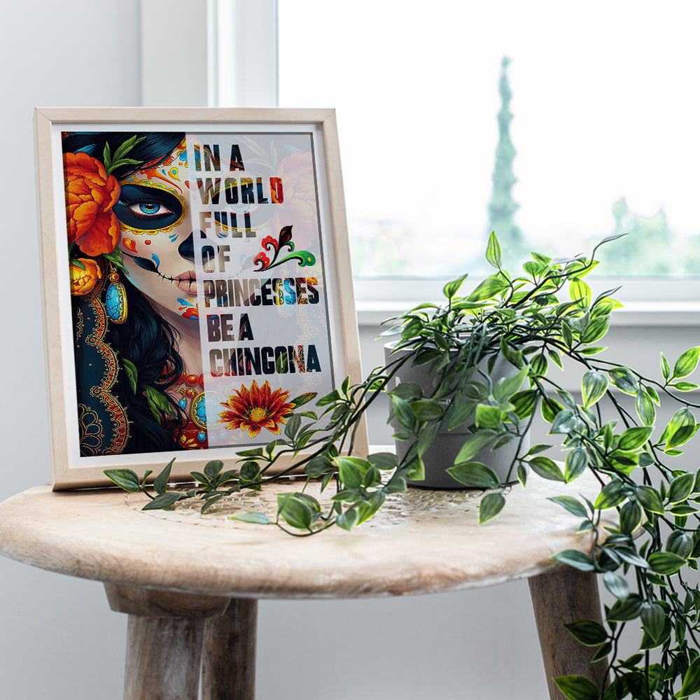 Mexican Theme Decoracion Para Mujer - Sugar Skull Decor, Regalos Para Mujer - Decoracion de Pared Mexican Decor for Chingona Chicano Latina Mexican Women - funny Mexican art, Mexican Wall Art