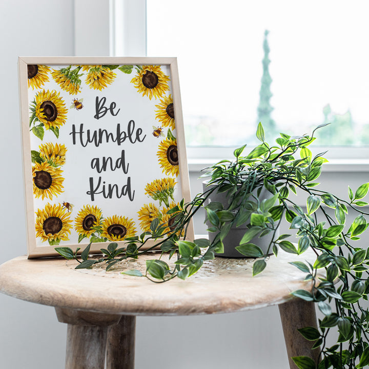 Be Humble and Kind Wall Decor - Sunflower Wall Decor - Bee Wall Decor - Be Humble and Kind Sign - Sunflower Wall Art - Bee Wall Art - Sunflower Bathroom, Kitchen, Living Room Decorations - Boho Decor