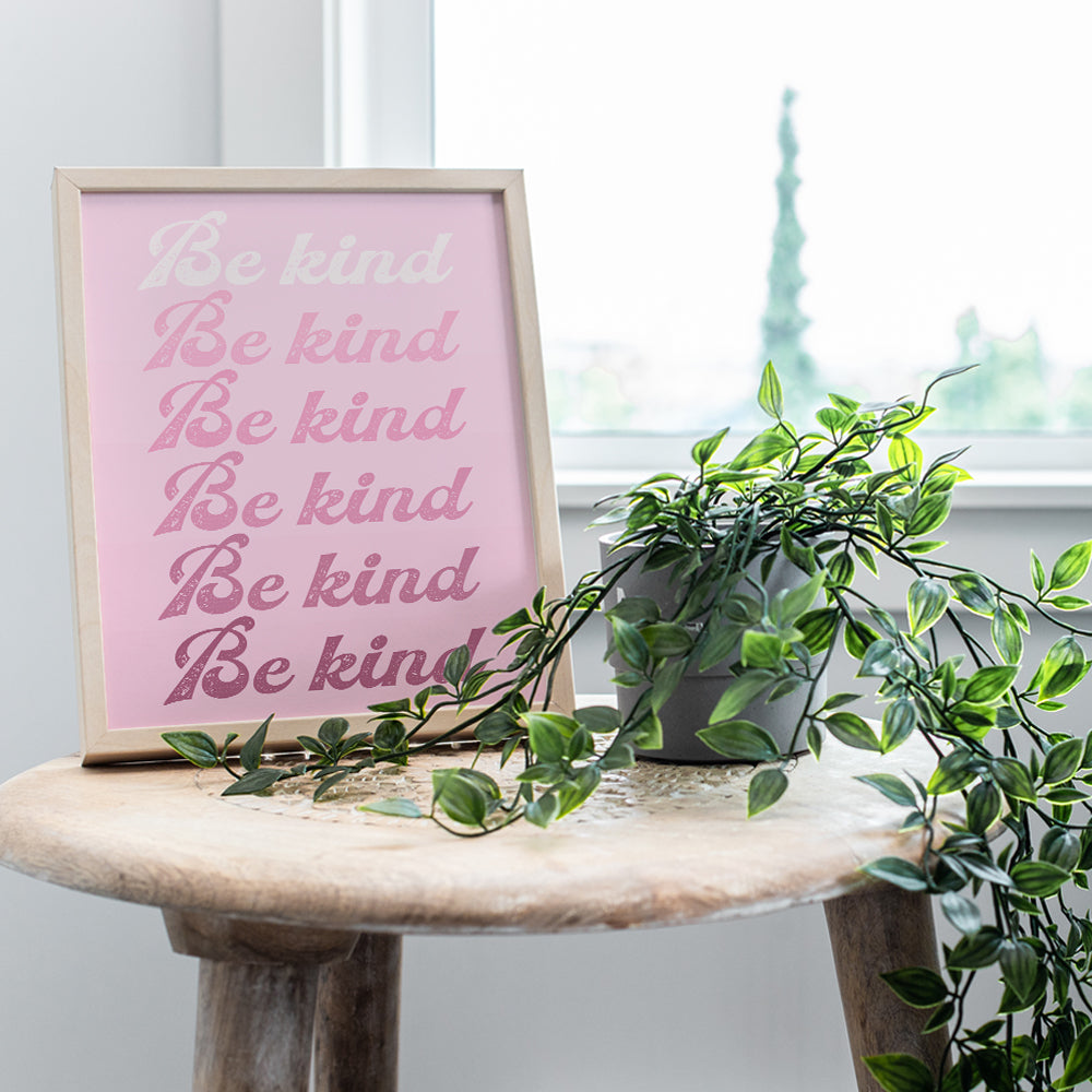 Kindness Preppy Wall Art & Decor - Be Kind Sign - Aesthetic Indie Poster - Classroom Family Wall Art - Contemporary art Inspiration Home Decor - Pink Living room Bedroom Decor- Yellowbird Art & Design