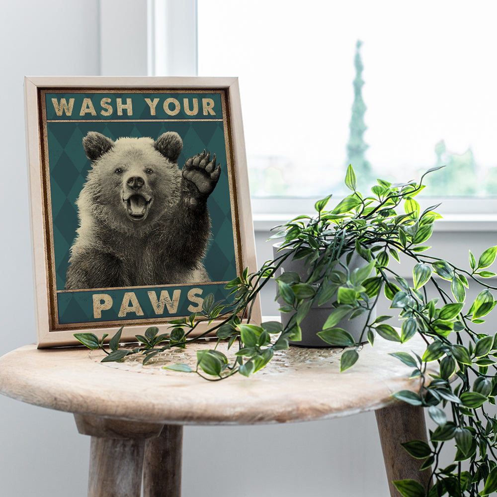 Wash Your Hands Kids Bathroom Wall Art & Decor - Boys Bathroom Wall Decor - Restroom Sign - Bath Wall Decor - Funny Bathroom Decor - Bear Wall Decor Poster - Powder room Decor - 8x10 UNFRAMED