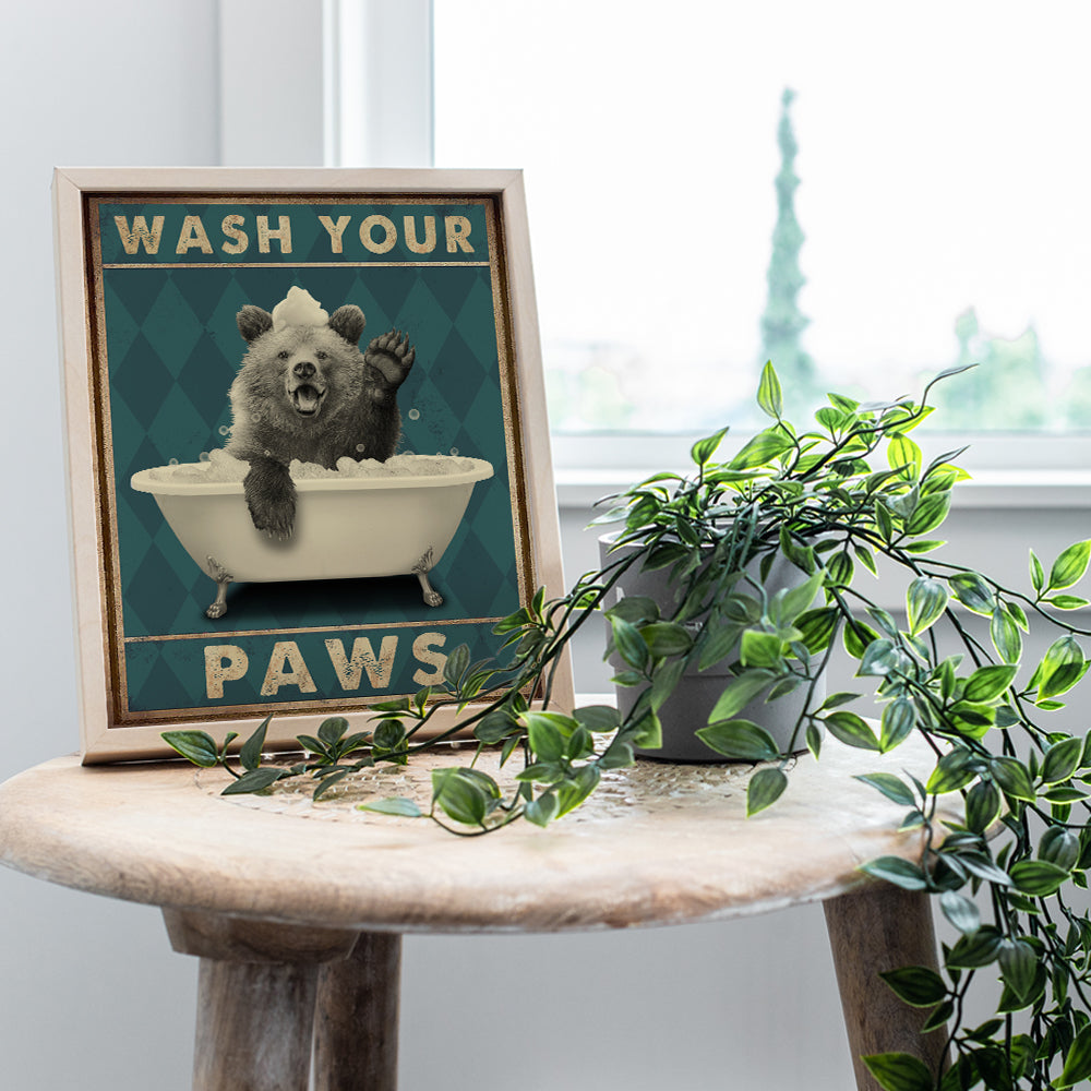 Wash Your Paws - Bear Wall Art - Funny Bathroom Decor for Women, Kids - Bathroom Pictures - Bath Wall Decor - Cute Bathroom Accessories - Powder Room - Wash Your Hands Restroom Sign - Butt Napkins