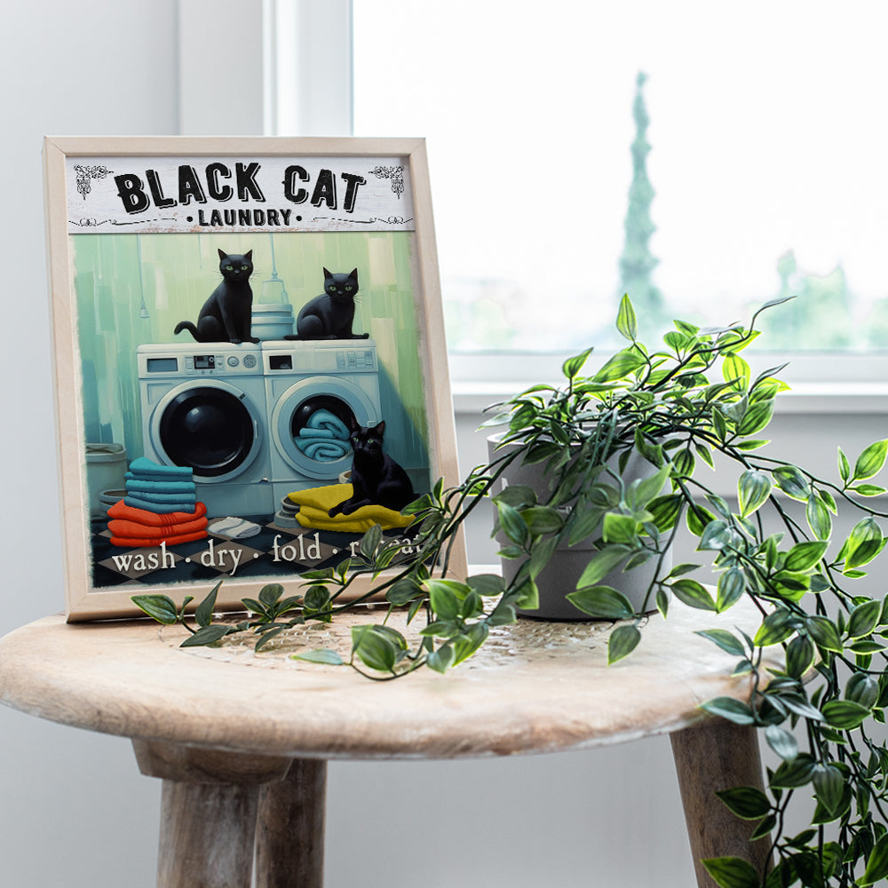 Cat Wall Art Laundry room Decor - Black cat Wall Decor - Cat Decor - Farmhouse Laundry room Wall Decor - Cute Cat Wall Decor Poster - funny Cat Themed, Cat Lover, Cat Mom, Cat Dad, Cat Gifts for Women