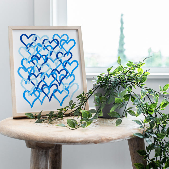 Cute Heart Wall Decor for Women, Kids - Nursery Decor for Baby, Toddlers - Preppy Room Decor for Teen Girls, Boys Bedroom - Blue and White Trendy Wall Art Poster - Love Wall Decor - Baby Shower Gifts