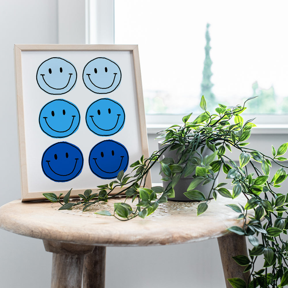 Smiley Face Wall Art & Decor - Blue Smile Preppy Wall Art Poster print - Yellowbird Art & Design Contemporary art Aesthetic Indie Grunge Home Decor - Living room, Boys Bedroom Decor UNFRAMED 8X10