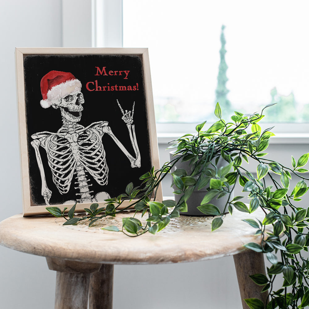 Cute Christmas Wall Art & Decor - Funny Christmas Decorations for Men - Merry Christmas Decor - Black Christmas Decorations - Skeleton Holiday Home Decor - Xmas Wall Art Poster - UNFRAMED 8x10