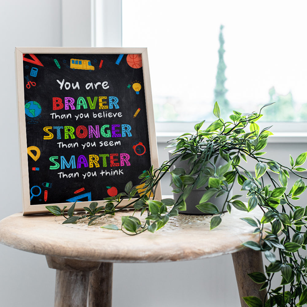 Classroom Wall Art & Decor - Back to School Wall Decor - Teacher Supplies - Inspirational Educational Motivational poster for Kids - Always Remember You Are Braver Than You Believe UNFRAMED 8x10