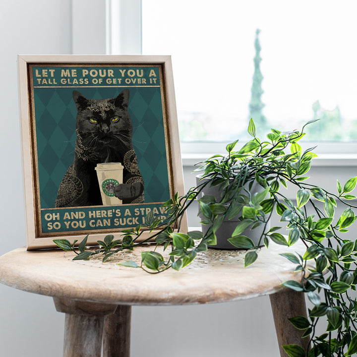 Cat decoration Wall Art & Decor - Black cat Wall Decor - Cat Lover Gifts for Women Men - Cat Themed Gifts - Yellowbird Art & Design Funny Quotes - Coffee Decor - Cute Cat Lady Gift - Cafe Wall Art