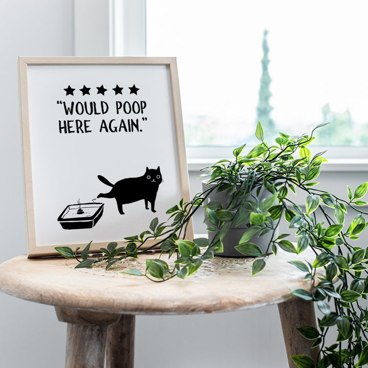 Cat Wall Decor Bathroom Decor - funny Cat Would Poop Here Again Bathroom Sign - Cute Cat Bathroom Wall Art - Cat Mom, Dad - Black Cat Wall Art - Black Bathroom Decor - Bathroom Accessories for Men