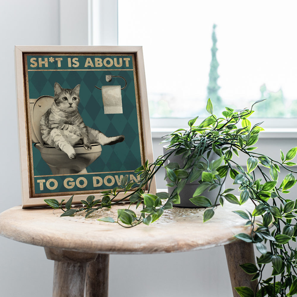 funny Cat Bathroom Wall Decor - Cute Sayings Cat Wall Art - Green Bathroom Decor for Men, Women, Cat Dad, Cat Lady - funny Quotes Bathroom Signs - Modern Bathroom Accessories - Yellowbird Art & Design