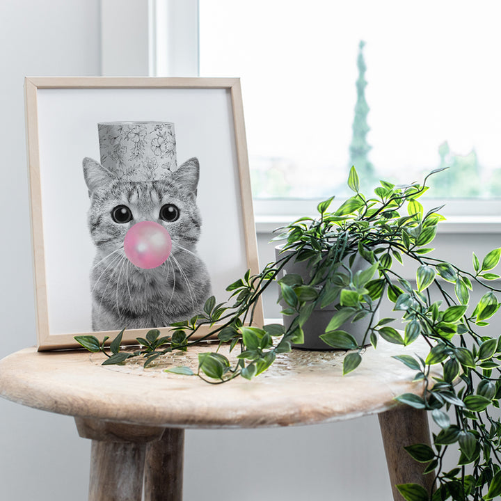 Cute Cat funny Bathroom Decor - funny Cat Bathroom Wall Art - small Bathroom Decor - Pink Bathroom Wall Decor - Tabby cat Wall Art for Cat Lovers, Cat Mom - Bathroom Sign Pictures Poster Accessories