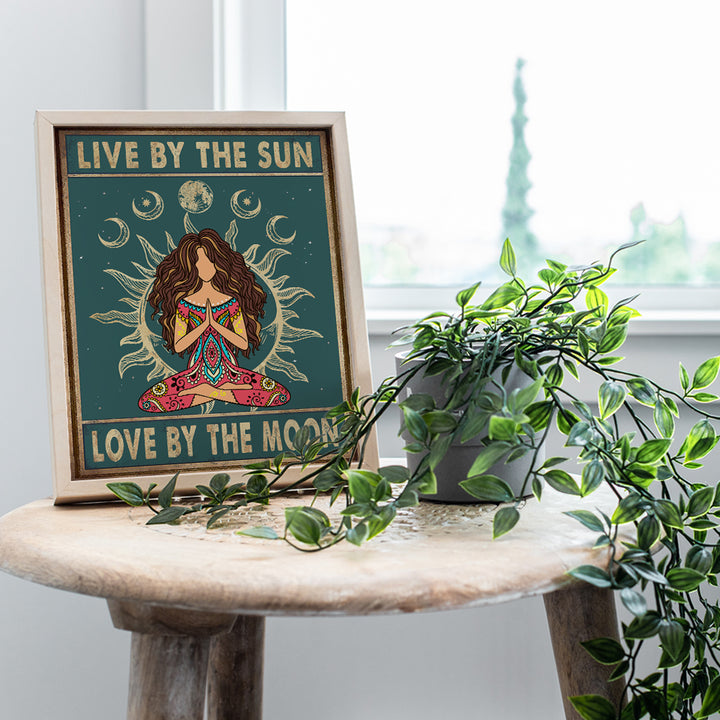 Live By The Sun Love By The Moon Sign - Boho Decorations - Trippy Hippie Room Decor - Bohemian Hippy Wall Art - New Age Zen Meditation Positive Quotes Yoga Wall Decor Poster - Women, Girls Gifts