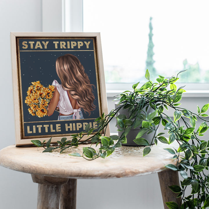 Trippy Wall Decor - Stay Trippy Little Hippie Wall Art - Boho Wall Decor - Bohemian Wall Art - Sunflower Home Decor - Women, Teen Girls Bedroom - Hippy Living Room Decor Poster Print - Positive Quotes