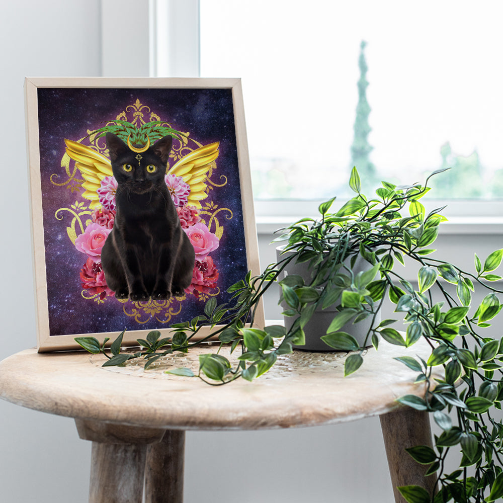 Witchy Cat Wall Art & Decor - Cat Memorial Gifts - Black Cat Gifts for Women - Pagan Gifts - Gothic Home Decor - Goth Room Decor - Wicca Wiccan Witchcraft Witch Decor - Cute Cat Gifts - 8x10 Picture