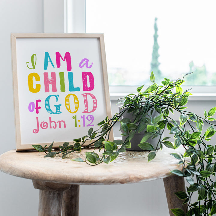 I Am A Child Of God Girls Room Decor - Religious Christian Wall Art - Little Girls Bedroom Decor - Toddler Girls Bedroom - Baby Girl Room - Girls Nursery Decor - Bible Verses Scripture Wall Decor