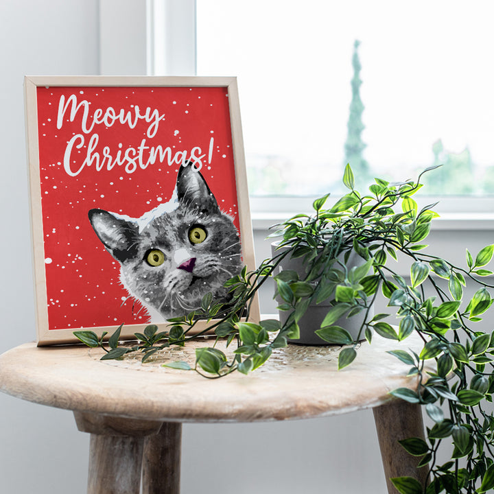 Meowy Christmas - Funny Black Cat Christmas Decorations - Xmas Decorations - Cute Christmas Wall Decor for Cat Lovers - Holiday Decorations - Holiday Home Decor - Unique Christmas Wall Art Poster