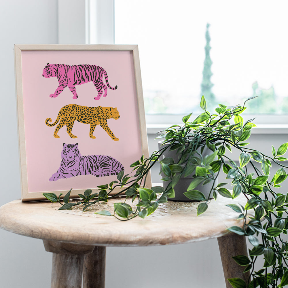 Mid-century Modern Cheetah Print Wall Art & Decor - Leopard Tiger Wall Decor - Living room Bedroom Decor for Women - Aesthetic Minimalist Wall Art - Pink Preppy Room Decor Poster - UNFRAMED 8x10