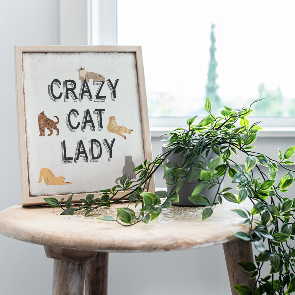 Cute Cat Wall Decor for Women - funny Sayings Crazy Cat Lady Gifts for Women, Woman, Girl, Kitty Cat Mom, Wife - Cats Wall Art for Living room, Kitchen, Bathroom, Apartment - Yellowbird Art & Design