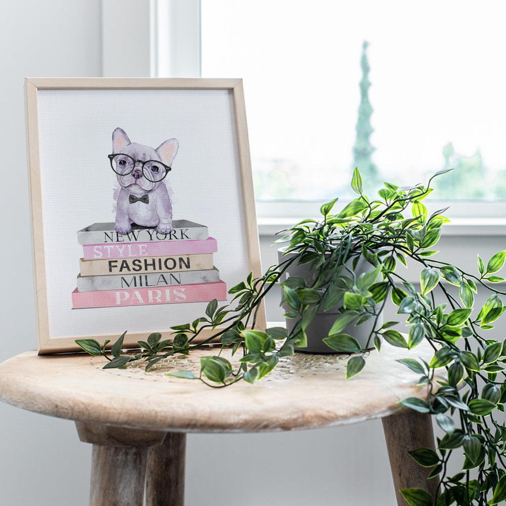 Glam Dog Wall Decor - French Bulldog Gift - Cute Puppy Wall Decor - Fashion design Wall Art - Dog Lover Gifts - Dog Wall Art - Designer Wall Decor - Glamour Haute couture Pink Wall Art