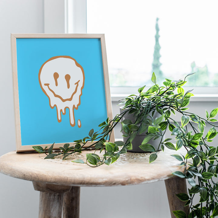 Trippy Smiley Face Decor - Preppy Aesthetic Wall Decor for Women - Light Blue Teen Room Decor for Girls - Groovy VSCO Room Decor - Eclectic Wall Art for Bedroom, Bathroom, College Dorm Room Decoration