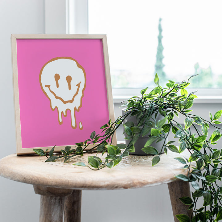 Pink Smiley Aesthetic Room Decor - Pop art Trendy Teen Room Decor for Girls - Preppy College Dorm Room Decor - Cute VSCO Wall Decor for Women - Minimalist Modern art, Contemporary art for Bedroom