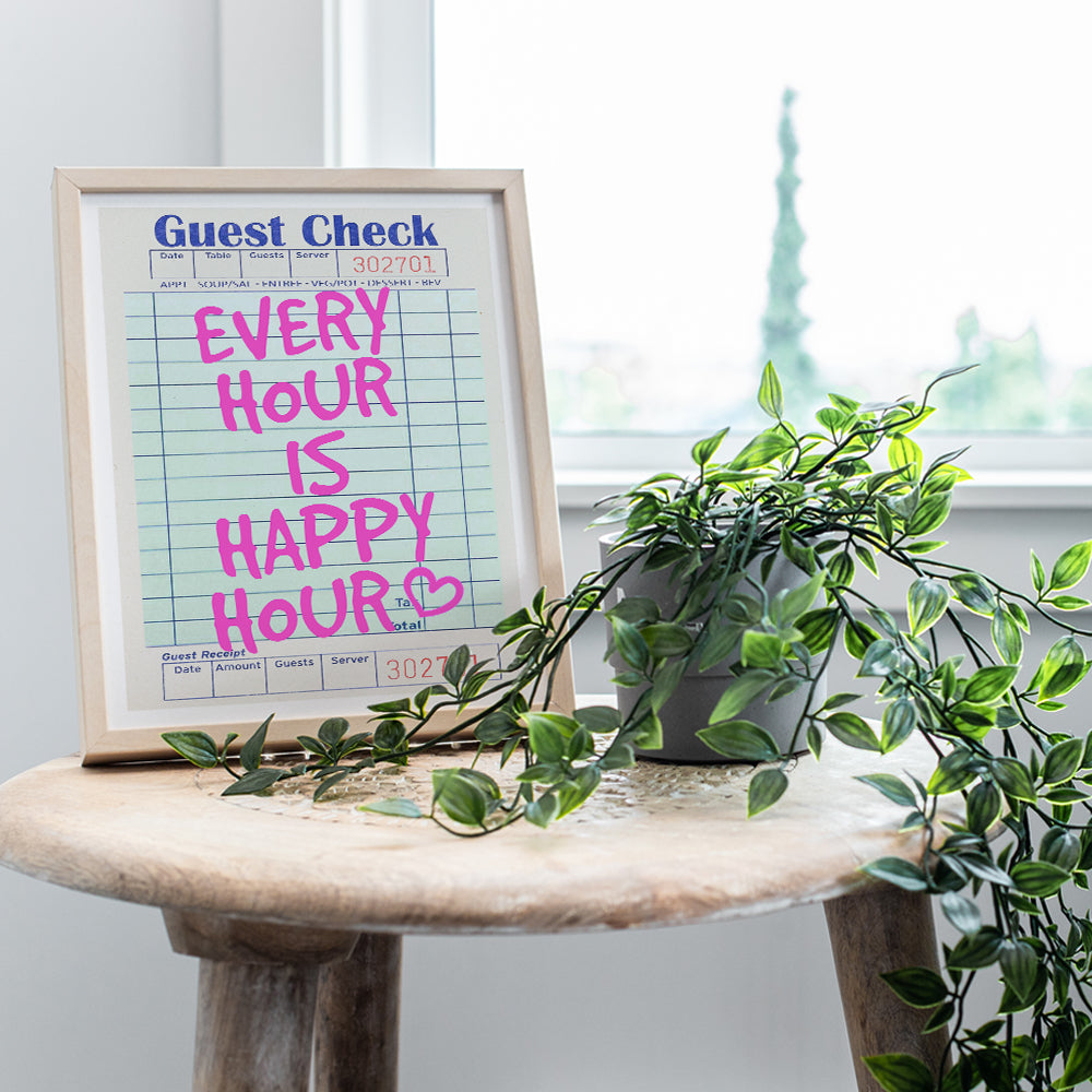 Preppy Happy Hour Bar Decor - Trendy Stuff Chic Wall Art, Cute Wine Wall Art, Funky Bar Decorations - Guest Check Wall Decor, Cocktail Wall Decor for Women - Home Decor Aesthetic funny Dorm Room Decor