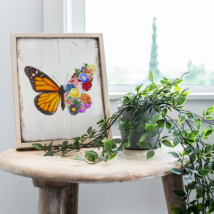 Butterfly Art Print - Boho, Bohemian Sign Plaque - Rustic Farmhouse Floral Wall Art Poster Print - Shabby Chic Home Decor Picture for Bedroom, Bathroom, Living Room - Gift for Women, Girls - Unframed