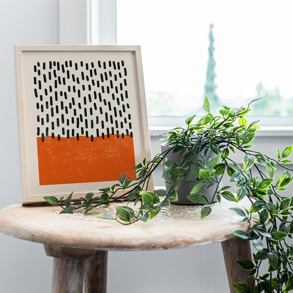 Mid Century Modern Abstract art - Geometric Wall Decor for Farmhouse Bathroom - Boho Wall Art for Women - Unique Minimalist Home Decor - Contemporary Line art Black and Orange Living room Aesthetic