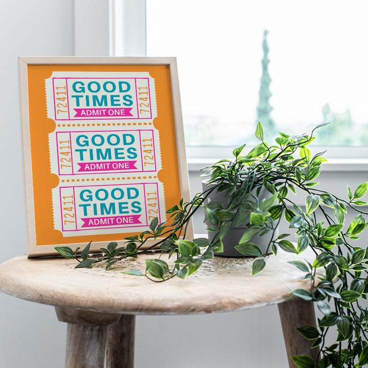 Good Times Trendy Wall Decor - 70s Pop art Retro style Cute Preppy Room Decor - positive Indie Minimalist Wall Art - Funky Wall Art, Eclectic Wall Decor for Women - Chic Home Decor Living room 8x10