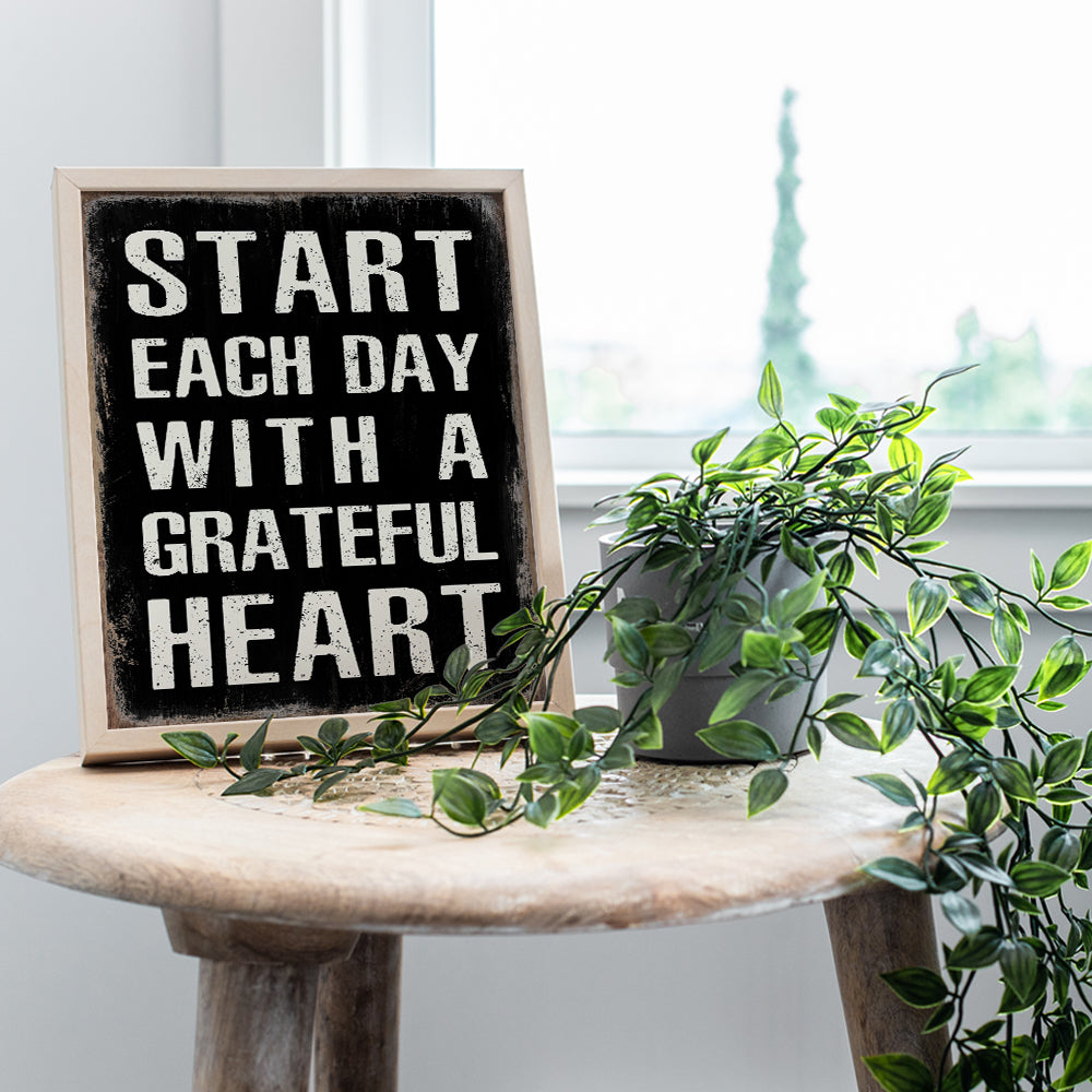 Inspirational Wall Art & Decor - Start Each Day With A Grateful Heart Poster - Gratitude Grateful Room Decor for Men, Women, Home Office - Uplifting Spiritual Wall Art - Positive Quotes Sayings Sign