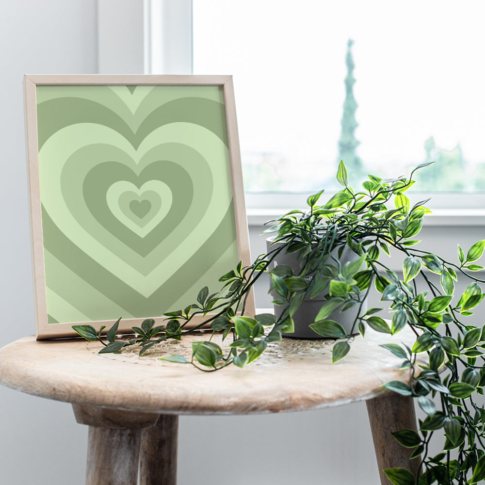 Green Heart Farmhouse Wall Art - Boho-chic Wall Decor - Cute Aesthetic Room Decor - Retro style Pop art Modern art Funky Preppy Room Decor - Trendy Bedroom decoration for Women Woman Teen Girls Girl