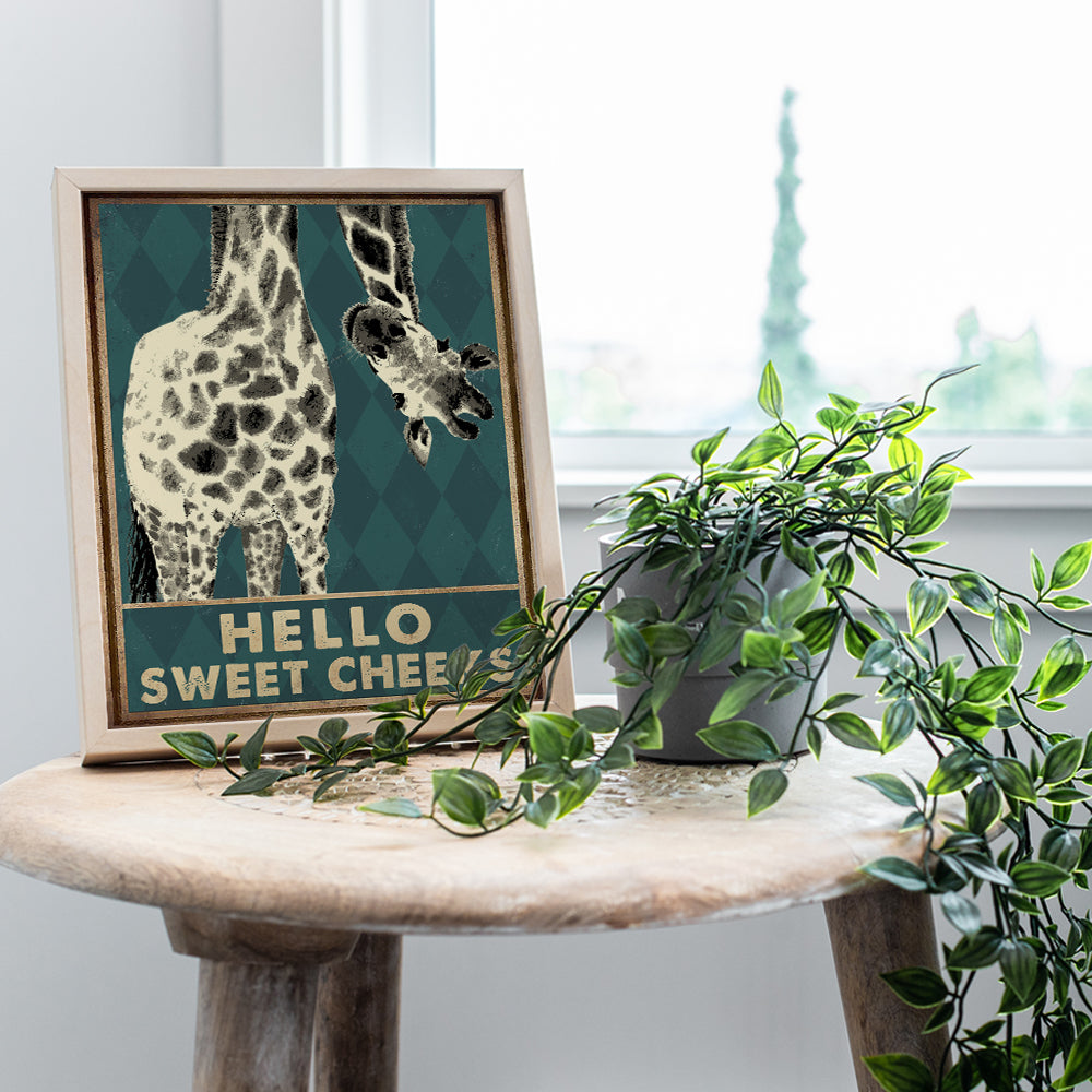 Giraffe Decor - Bathroom Wall Art Decorations - Hello Sweet Cheeks Bathroom Sign - Funny Bathroom Decor Poster - Bathroom Pictures - Cute Bathroom Accessories - Bath Wall Decor - Guest Bathroom