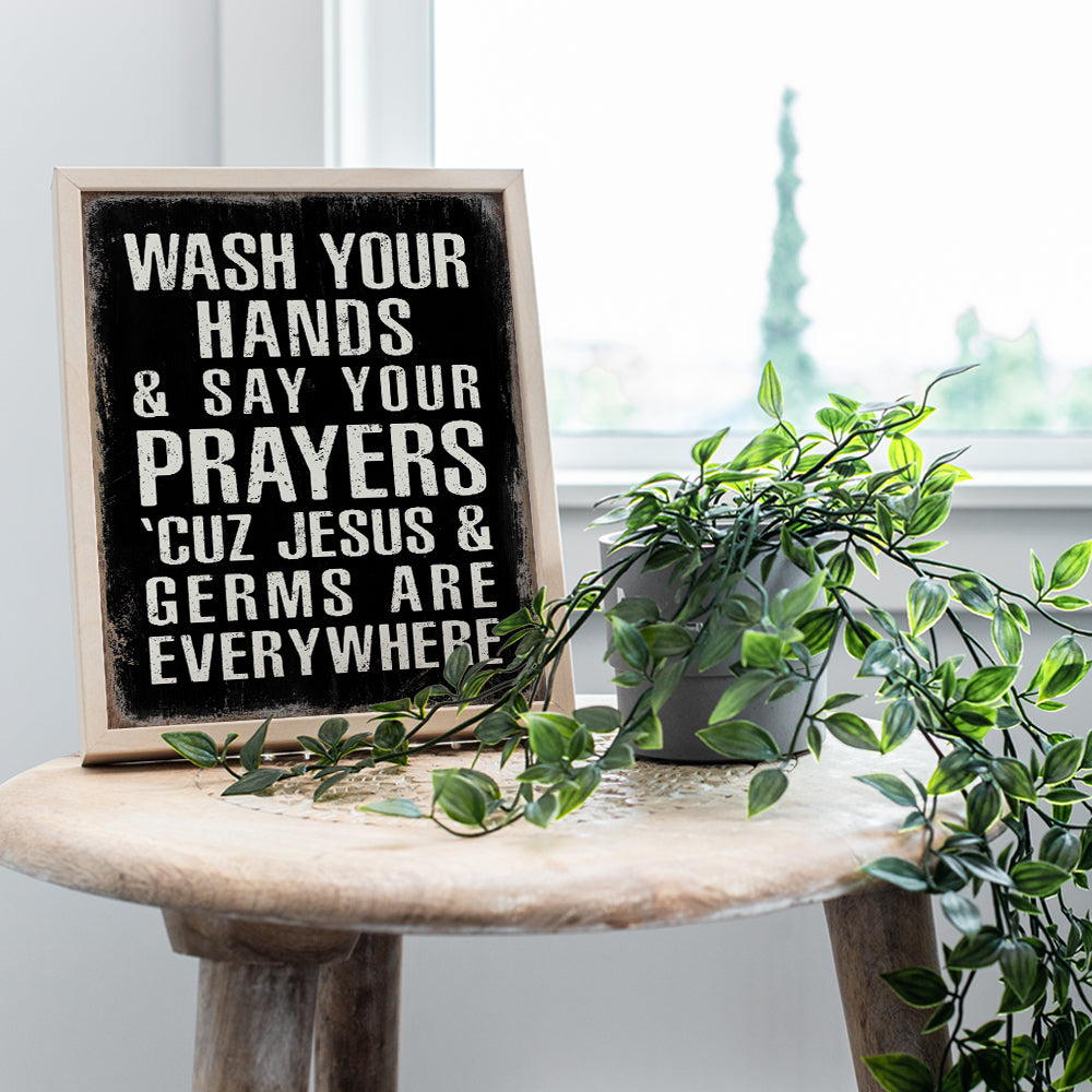 Christian Art Kids Bathroom Decor - Boys Bathroom Religious Wall Decor - White Black Bathroom Decor - Wash Your Hands Bathroom Sign - Jesus Christ funny Bathroom Decor - Rustic Restroom Accessories