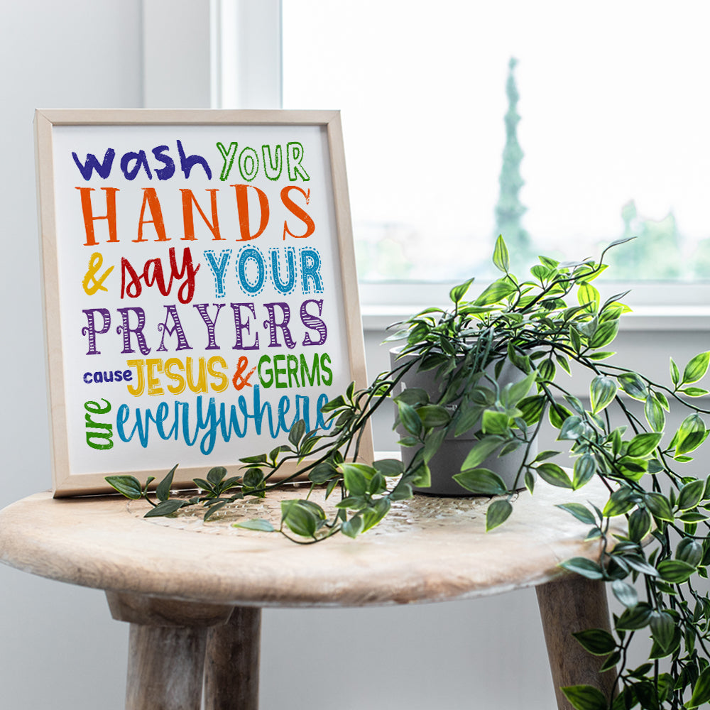 Wash Your Hands and Say Your Prayers Sign - Christian Wall Art - Religious Wall Decor - Jesus Wall Decor - Kids Bathroom Decor - Catholic Wall Decor - Cute Funny Bathroom Wall Art