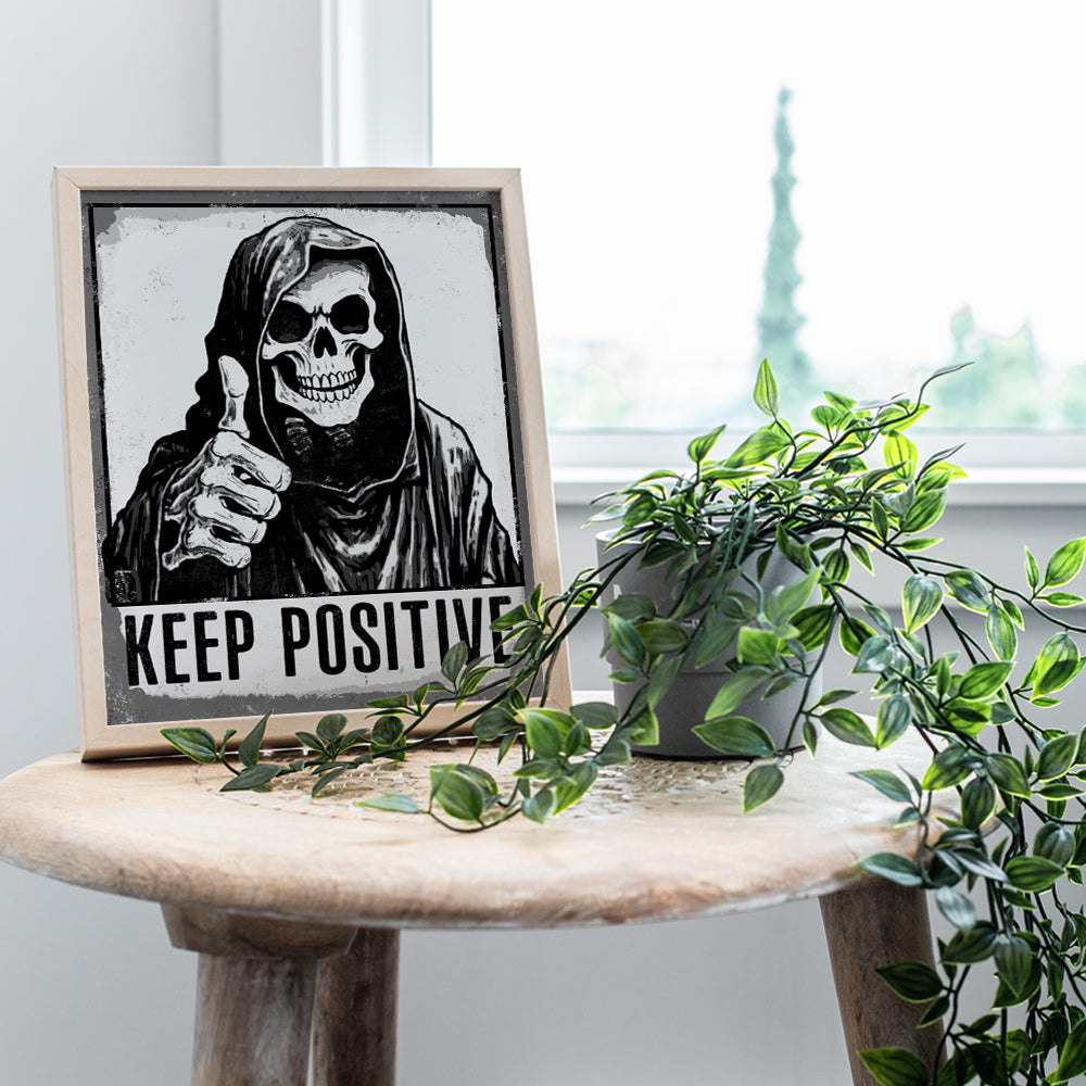 Gothic Home Decor for Men, Skull Decor - Positive Wall Decor - Grim Reaper Decoration - Skeleton Halloween Decorations - Funny Wall Art - College Dorm Room Decor - Man Cave Decor - Boys Bedroom Decor