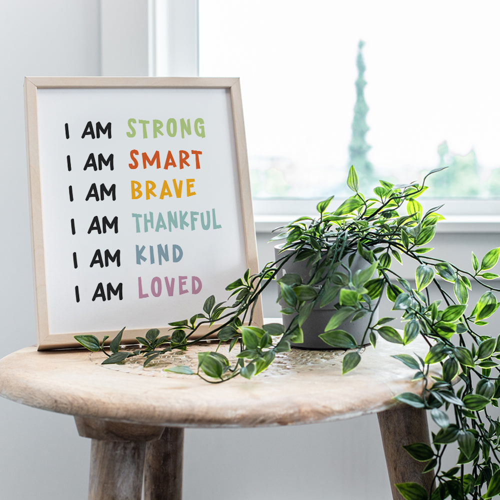 Positive Affirmations Wall Decor - Nursery Toddler Little Boys Girls Bedroom Kids Room Decor - Child Room Decor - Classroom decoration - I Am Positive Quotes Inspiration Family Wall Art UNFRAMED