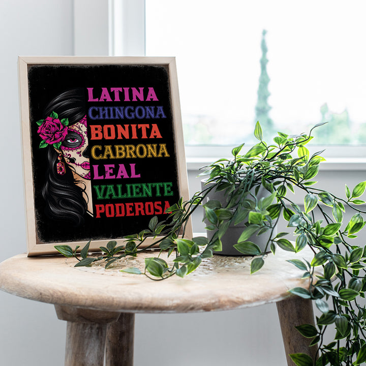 Latinx Wall Art for Women - Mexican Theme Regalos Para Mujer - Sugar Skull Decor Decoracion Para Sala, Nina - Inspirational Quotes Wall Art for Latinos, Chicanos, Woman, Girl - Motivational Wall Decor