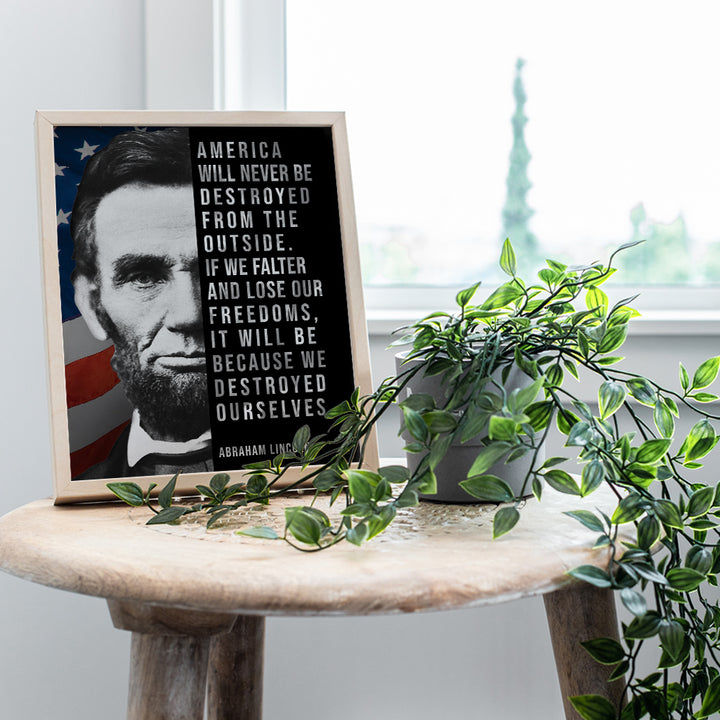 Abe Lincoln - Abraham Lincoln Poster, 8x10 - American Flag Wall Decor - Patriotic Wall Decor - USA Wall Art - Positive Inspirational Quotes - American Wall Decor - Patriotic Decor - Americana Decor