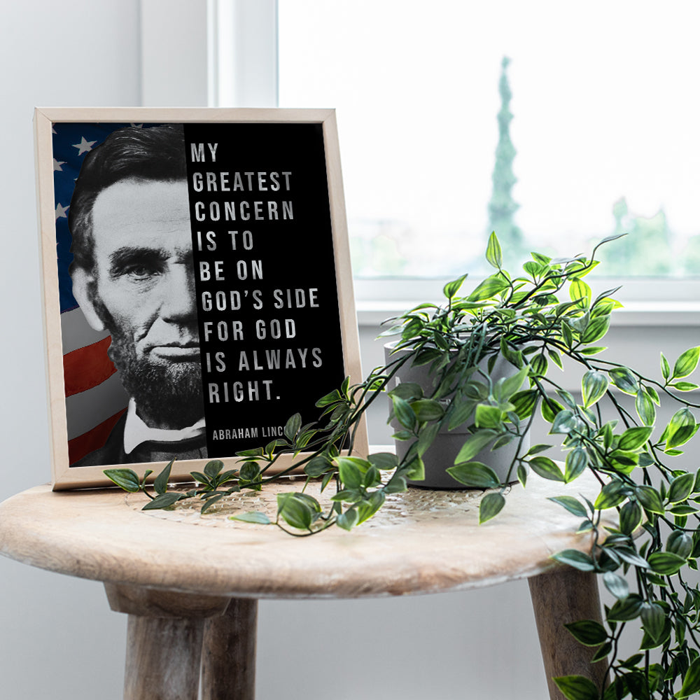 Abe Lincoln - Abraham Lincoln Poster, 8x10 - American Flag Wall Decor - Patriotic Decor - Religious Wall Decor - God Wall Decor - Christian Wall Art - USA Flag Wall Art - Positive Inspirational Quotes