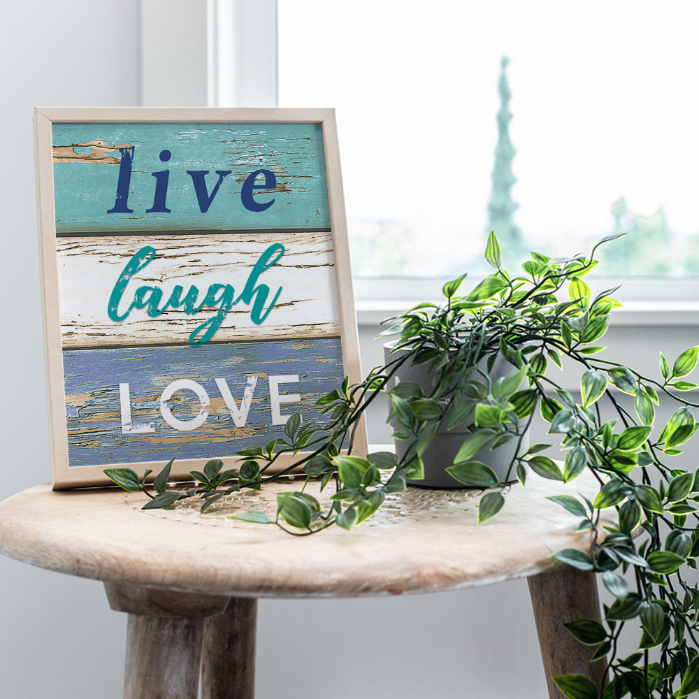 Live Laugh Love Wall Decor - Blue Rustic Bathroom Decor - Inspirational Wall Art - Positive Quotes Wall Decor - Sayings for Wall Decor - Uplifting Gifts for Women - Inspiring Quotes Wall Decor - 8x10